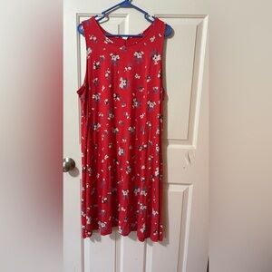 Old Navy Dress Red Floral Pattern Knit Swing Dress XXL Sleeveless Scoop Neck NWT